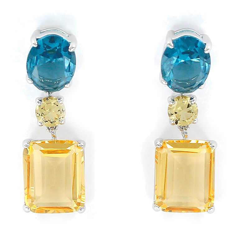 Earrings with a Yellow Rectangular Stone and an Aquamarine Oval Stone